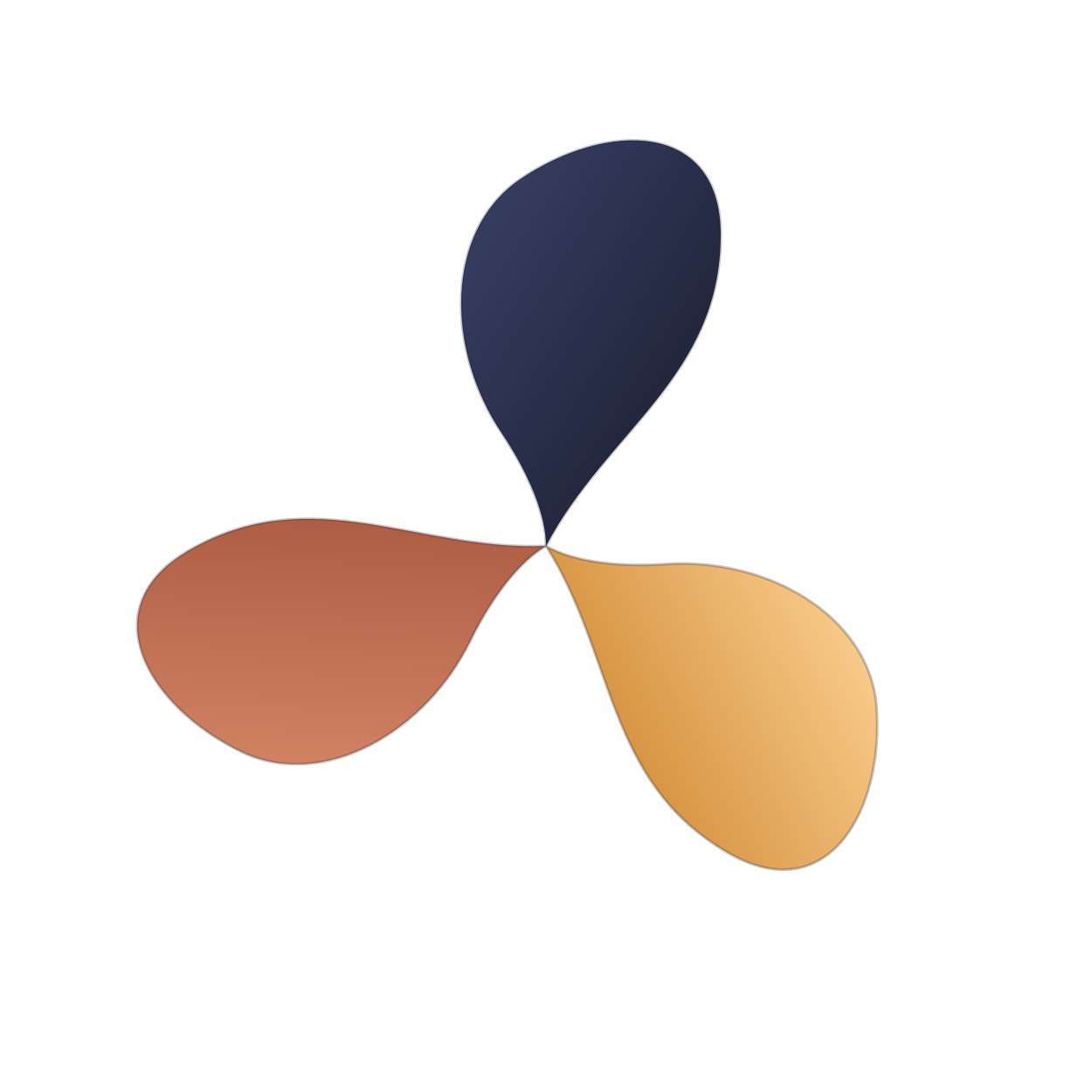 Centre for Syntropy icon: a three-petal mark in navy, terracotta and gold.